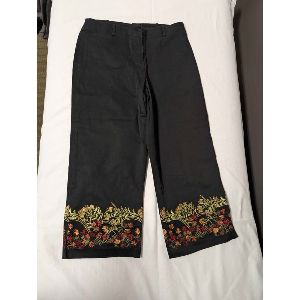 Spenser Jeremy Black Embroidered Crop Pants Floral Boho Capri Size 4